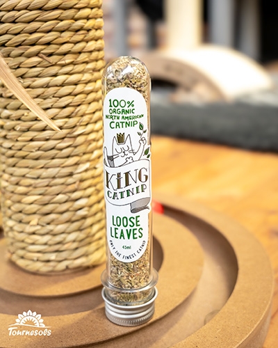 Tube King Catnip d’herbe à chat 100% biologique en feuilles, idéal pour stimuler et apaiser votre félin.